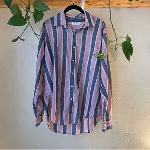 Vintage Yves Saint Laurent Men's Striped Shirt in Blue and Pink